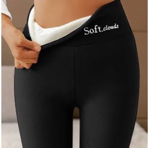 Fuzzy warm black leggings never worn and tan and grey